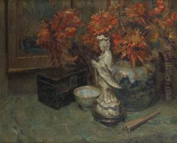 Blanc De Chine Surfond Floral Oil Painting by Ernest Rocher