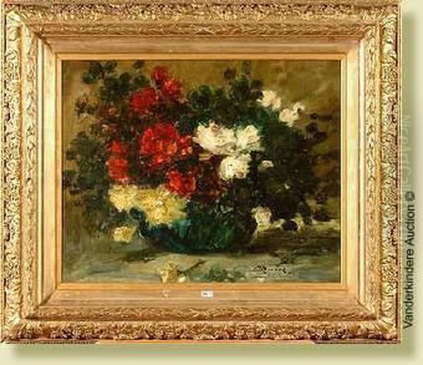 Vase De Roses Oil Painting by Ernest Rocher