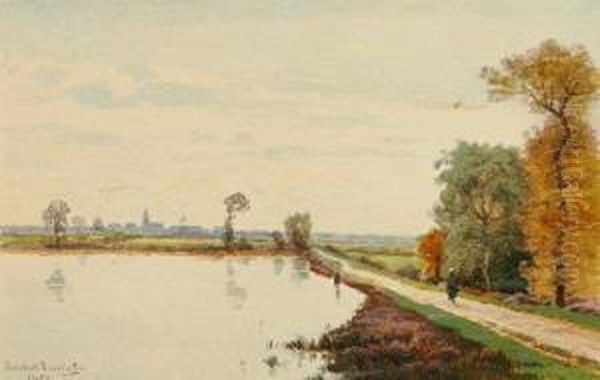 Paysans Pres D'un Etang Oil Painting by Elie Rochet Dit Baudouin