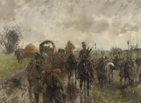 Cavalry Between Pont A Vendin And Carvin, France Oil Painting by Theodor Rocholl