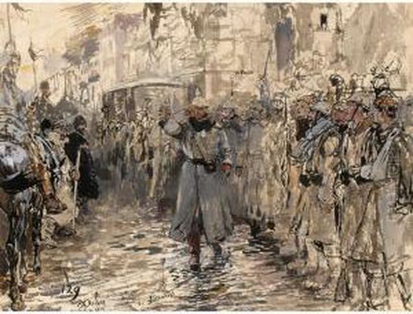 A Pair Of World War I Scenes With Soldiers Oil Painting by Theodor Rocholl