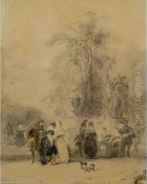 Elegant Figures In A Park Oil Painting by Charles Rochussen