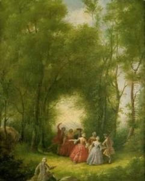 Personnages Dans Un Parc Dans Le Gout De Watteau Oil Painting by Charles Rochussen