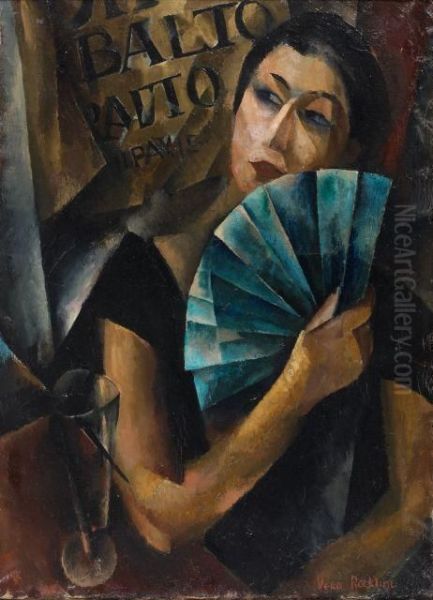 Jeune Femme A L'eventail Bleu Oil Painting by Vera Rockline