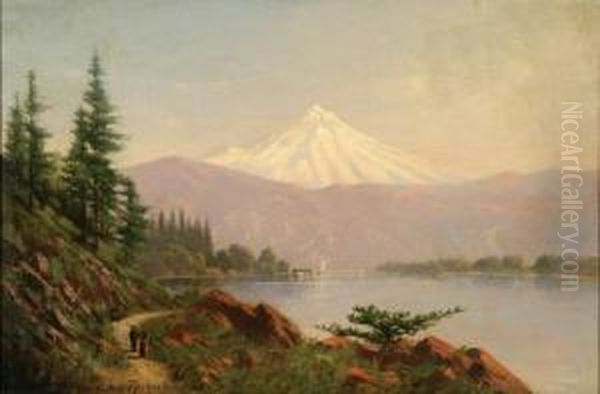 Mount Hood From Fisher's Landing Oil Painting by Cleveland Salter Rockwell