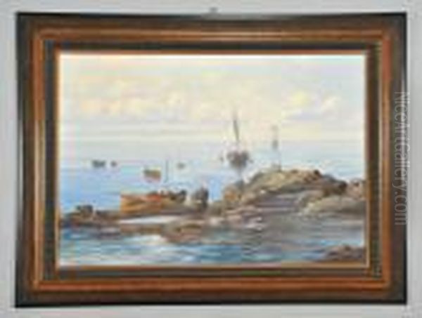 Marina Con Barche E Pescatori Oil Painting by Leonardo Roda