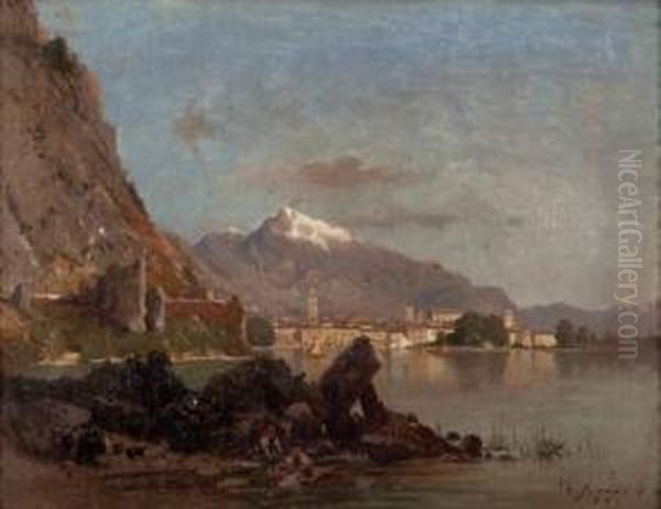 Blick Auf Riva Am Gardasee Oil Painting by Carl Gustav Rodde