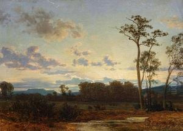 A River Landscape At Sunset Oil Painting by Carl Gustav Rodde