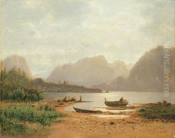 Alpensee Oil Painting by Carl Gustav Rodde