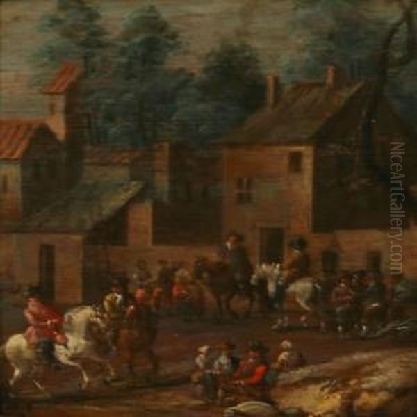 People Gathering In A Town Oil Painting by Godfried Hendrik Rode