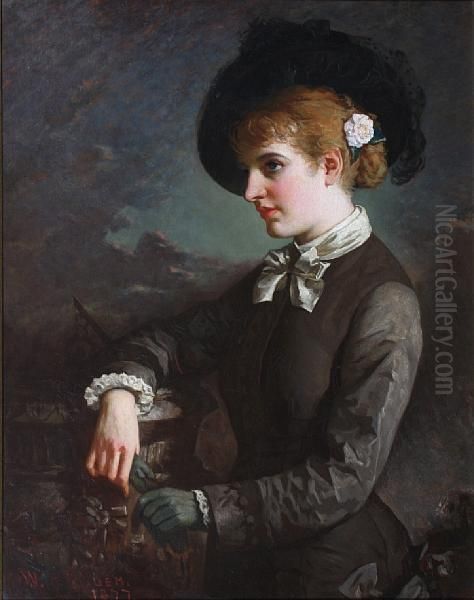 Portrait Of A Young Woman By A Sundial Oil Painting by William Thomas Roden