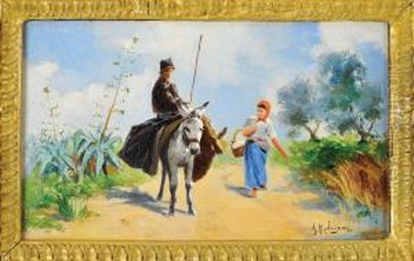 Figuras E Burro Oil Painting by Adolfo Rodrigues