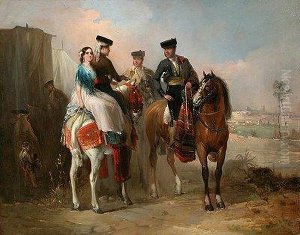 Paseo A Caballo. Oil Painting by Manuel Rodriguez De Guzman