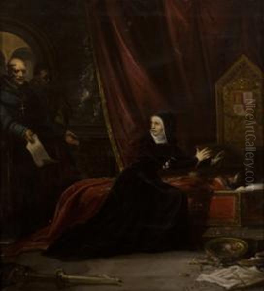 Dona Juana Velando A Felipe El Hermoso Oil Painting by Jose Maria Rodriguez De Losada