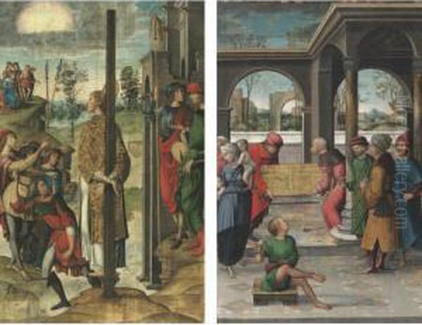 Active In Zamora And Leon During The Early 16th Century
The Stoning Of Saint Stephen;
 The Burial Of Saint Stephen Oil Painting by Juan Rodriguez De Solis