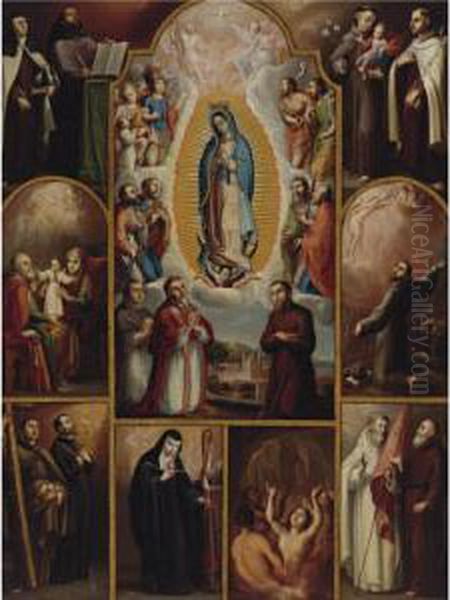 The Virgin Of Guadalupe Surrounded By Archangels, Saints Anddonors Oil Painting by Juan Rodriguez Juarez