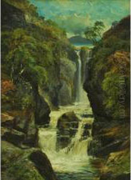 Waterfall Oil Painting by Clarence Roe