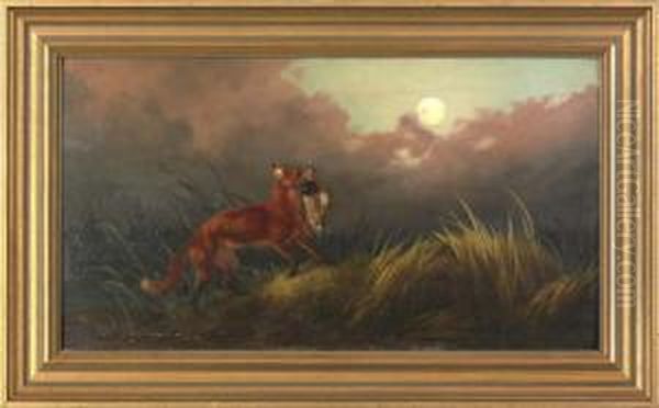 A Fox And Duck Oil Painting by Robert Henry Roe