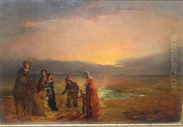 A Figure Group On A Beach At Sunset Oil Painting by Robert Henry Roe