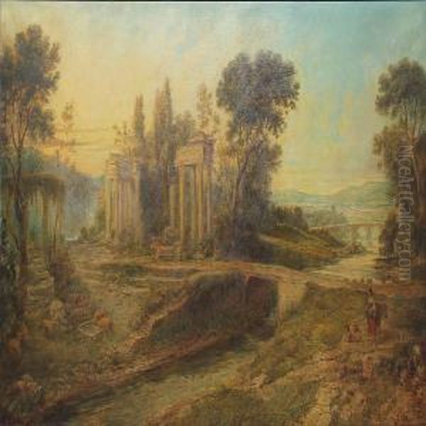 Arcadian Landscape With Ancient Ruins Oil Painting by Walter Herbert Roe