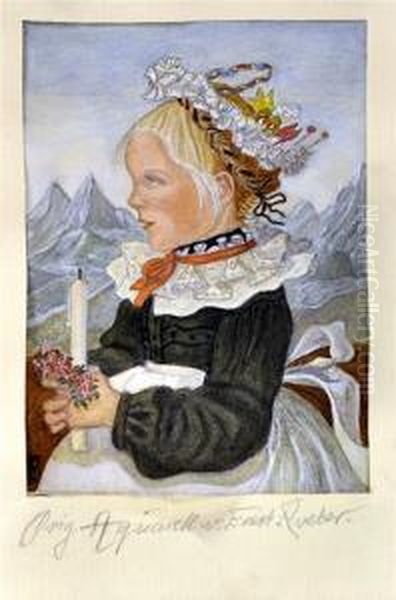 Junges Madchen In Tracht Oil Painting by Ernst Roeber