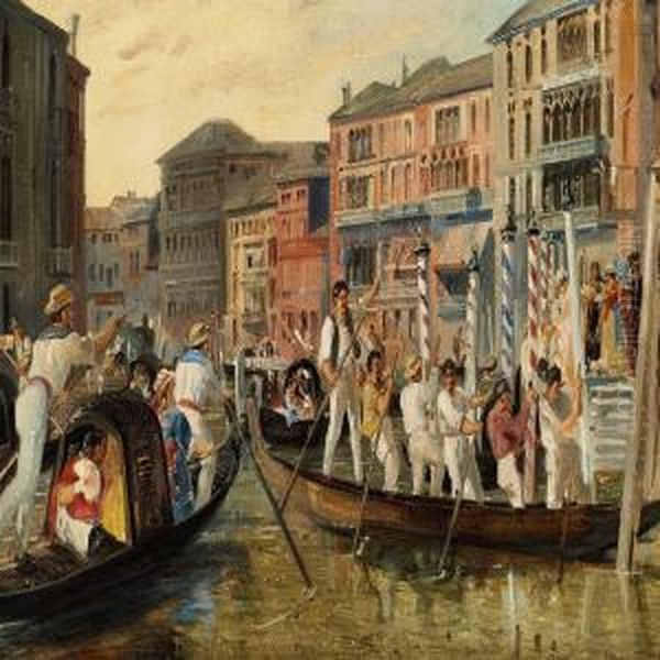 Regatta In Venice Oil Painting by Holger Roed