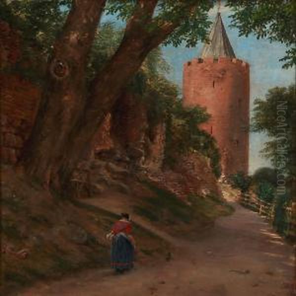 Valdemars Ruiner Med Gaasetaarnet Ved Vordingborg Oil Painting by Jorgen Roed