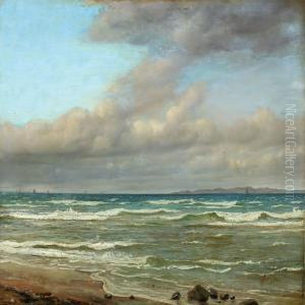 Coastal Scenery At Hornbaek With Kullen In The Backgrund Oil Painting by Jorgen Roed