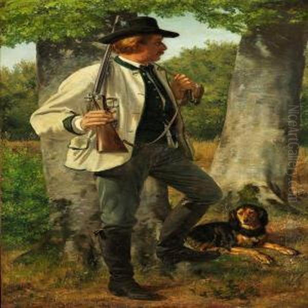 A Hunter With His Dog Oil Painting by Jorgen Roed