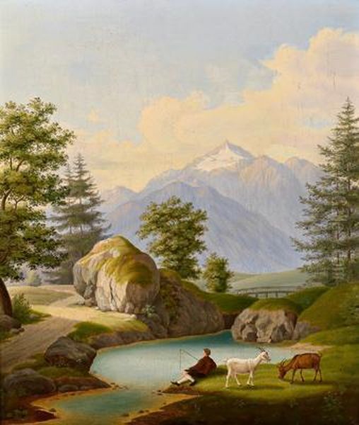 Weideidyll Mit Blick Auf Eine Gebirgskette Oil Painting by Jakob Roedler