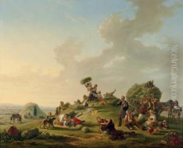 The Debauchery After The Harvest Oil Painting by Jean Alphonse Roehn