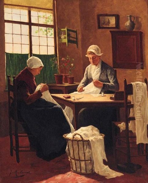 The Young Seamstresses Oil Painting by Lodewijk Jozef Adri. Roelandt