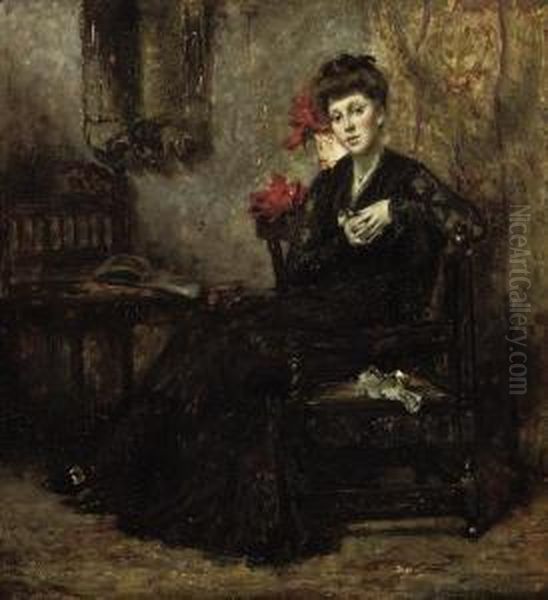 A Diva Wearing A Black Lace Dress Oil Painting by Albert Roelofs