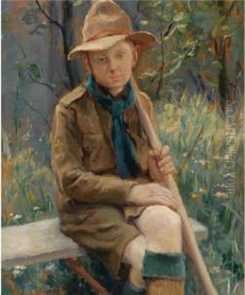 A Portrait Of Rene Strauss In A Scouting Uniform Oil Painting by Albert Roelofs