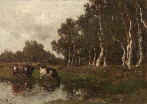 Landschaft Mit Kuhen An Einem Teich Oil Painting by Willem Roelofs