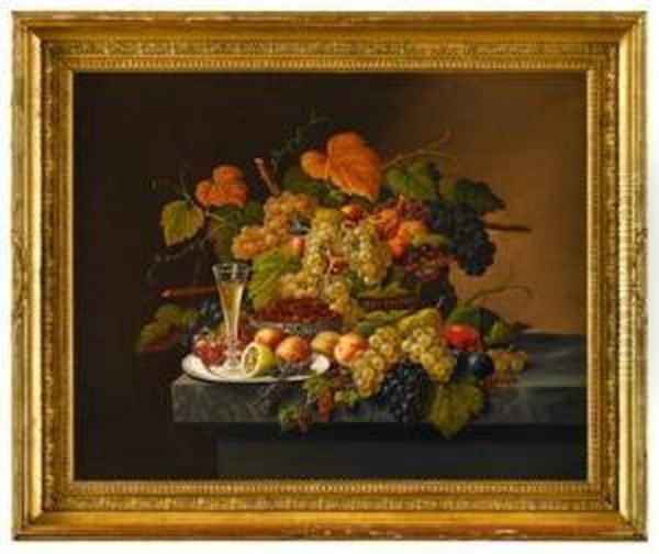 Abundant Still Life With Fruit And Glass Of Wine Oil Painting by Severin Roesen