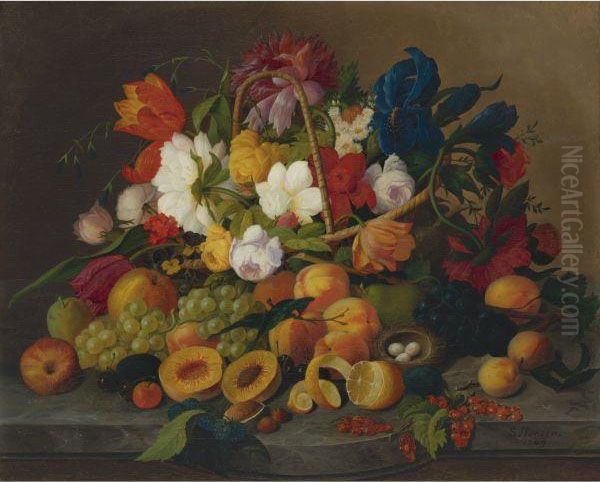 Fruit And Flowers Oil Painting by Severin Roesen