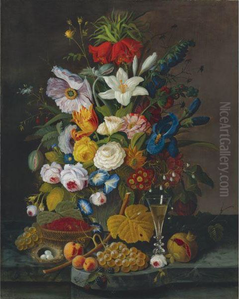 Abundant Bouquet With Pomegranate Oil Painting by Severin Roesen