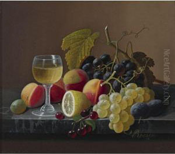 Still Life Of Fruit With Lemon Oil Painting by Severin Roesen