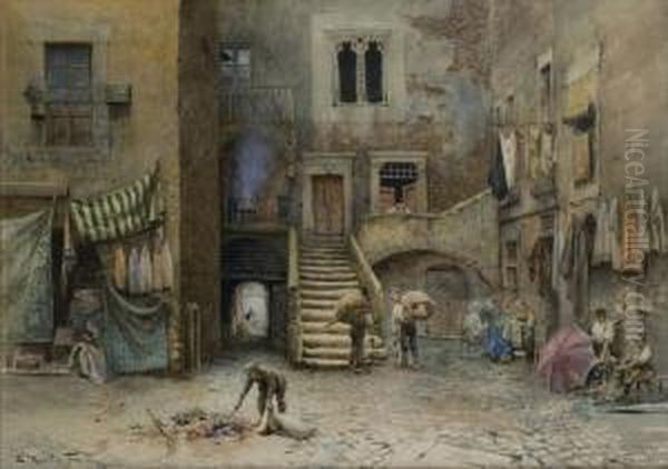 Roma, Scena Di Vita Al Ghetto Oil Painting by Ettore Roesler Franz