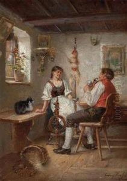 Die Hubsche Bauerin In Der Stube Oil Painting by Georg Roessler