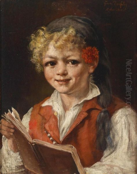 Boy With A Flower Behind His Ear Oil Painting by Georg Roessler