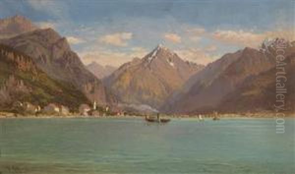 View Of Fluelen On Lake Lucerne Oil Painting by Francois Roffiaen