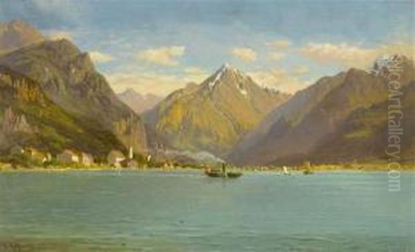 View Of Fluelen At Lake Lucerne Oil Painting by Francois Roffiaen