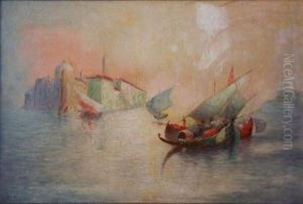 Voiliers Devant Venise Dans Labrume Oil Painting by Augustin Roger