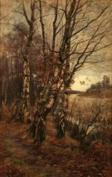 Birch Trees At Upper Pond Burnham Oil Painting by A. Lee Rogers