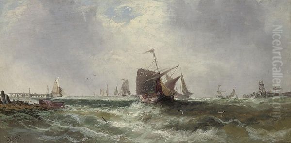 The Returning Fishing Fleet; And Hulks And Fishing Vessels Ininshore Waters (one Illustrated) Oil Painting by J. Rogers