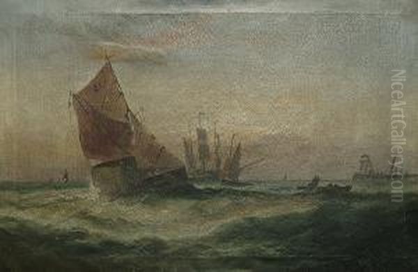 Fishing Boats And Other Craft Of A Harbour Oil Painting by J. Rogers