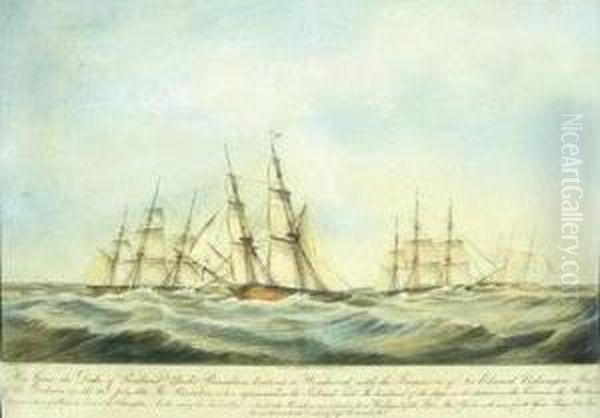 His Grace The Duke Of Portland's Yacht Pantaloon Beating To Windward With The Frigates &c. Of Sir Edward Codrington's Fleet Oil Painting by J. Rogers