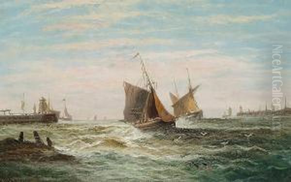 Shipping Off The Coast Oil Painting by J. Rogers